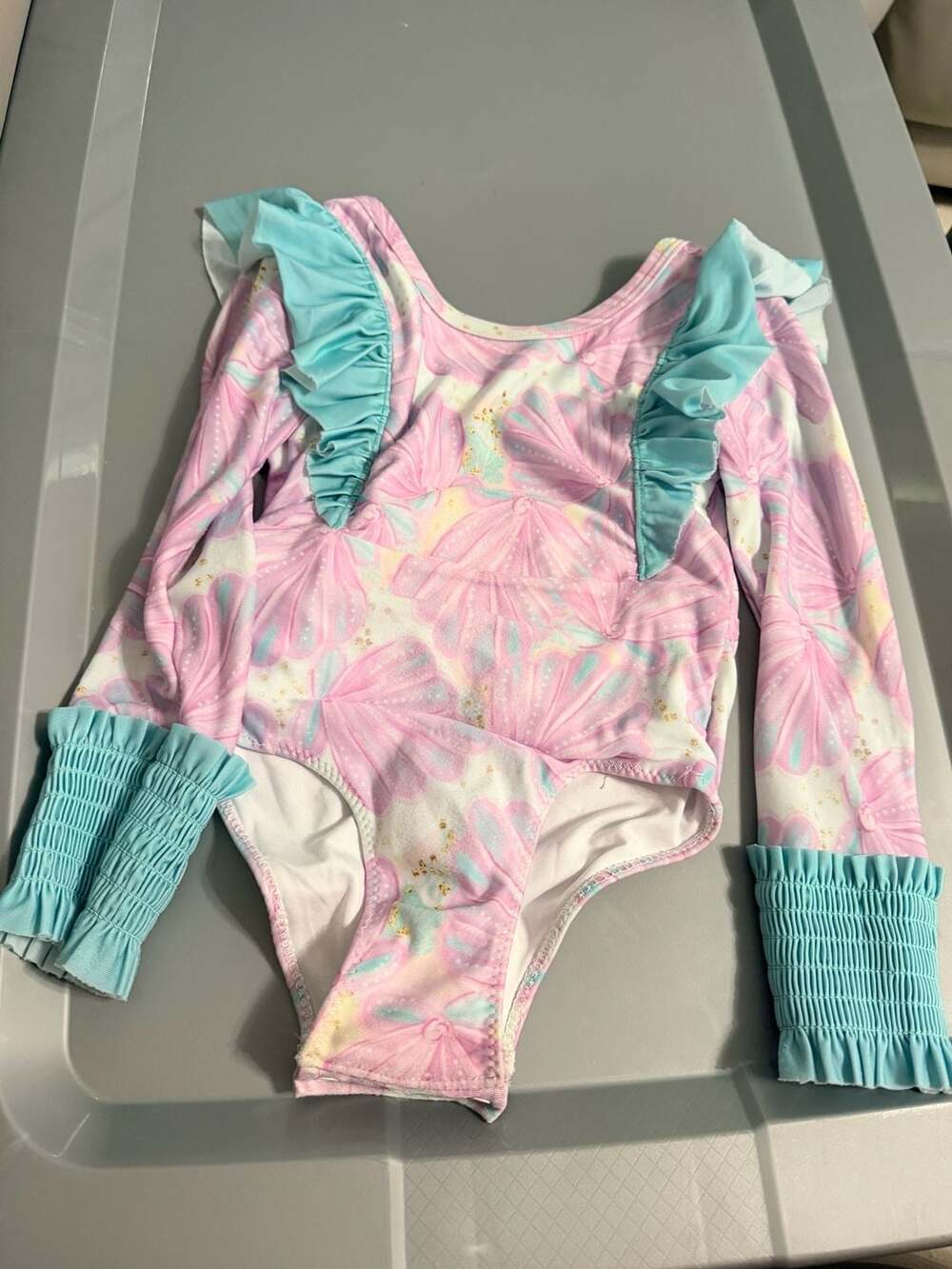 Southern Sass Smocks Girls Long Sleeve Ruffle Swimsuit Pink Blue 2t Seashell